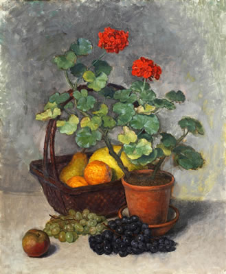 Still life with fruit and potted geranium by Kalman Kemeny - Auction record, sale price, and art valuation. Compare with similar artists and explore comparable artworks.