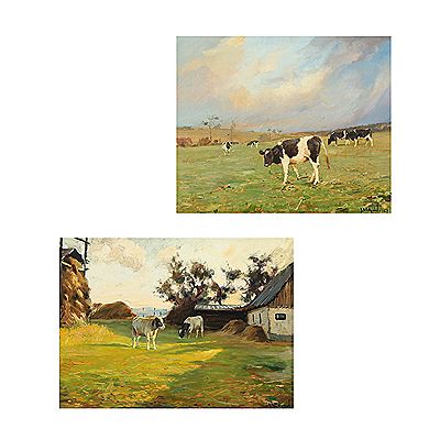 Two scenes with cows.