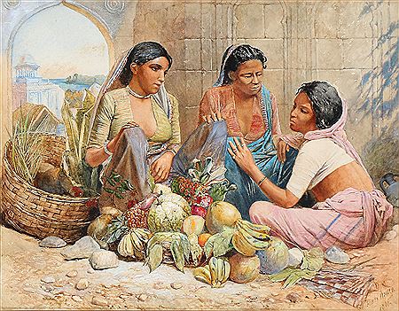 A market with three Arabic women.