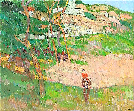 Summer landscape with horse rider, Provence.