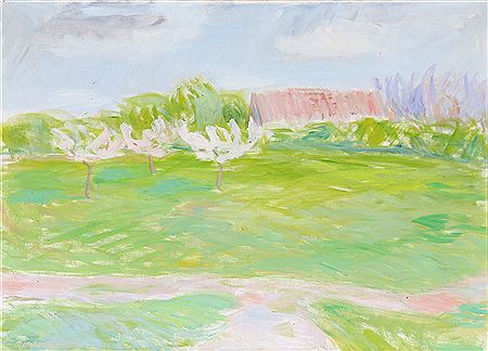 "Garden with blossoming fruit trees".