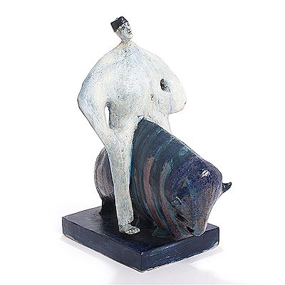 Man astride an ox.