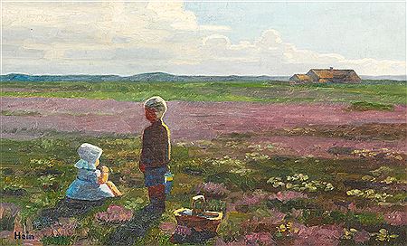"When the bell heather are in bloom". Children who pick berries on the heath.