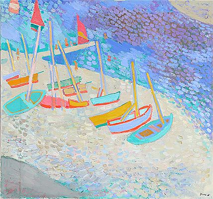 "Både på stranden" (Boats on the beach).