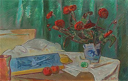 Still life with fruit, flower vase and book. by Georg Jacobsen - Auction record, sale price, and art valuation. Compare with similar artists and explore comparable artworks.