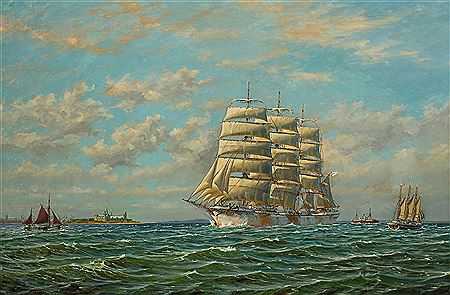 Finnish training ship with Kronborg to starboard.