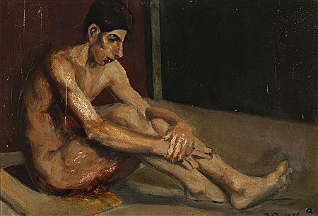 A sitting naked young man