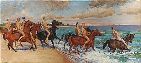 Officers of the Scanian Dragoon Regiment in Ystad by Oscar Adam Otto Matthiesen - Auction record, sale price, and art valuation. Compare with similar artists and explore comparable artworks.