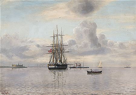 The frigate Jutland at anchor south of Kronborg, Denmark.