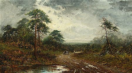 Country road with shepherd and travelers
