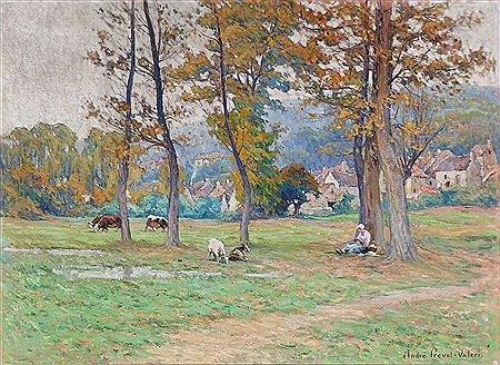 "Village à l'automne". View from a village, autumn.