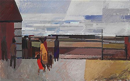 Landscape with figures at Horne Station.