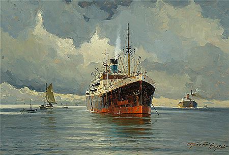 A steamer at anchor.