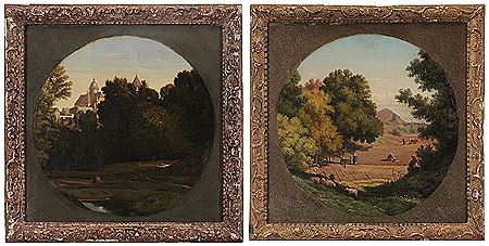 Pair of Pastoral Landscapes: Figure Sowing and Figures Working the Fields, within feigned spandrels (2) by Alexandre Desgoffe - Auction record, sale price, and art valuation. Compare with similar artists and explore comparable artworks.
