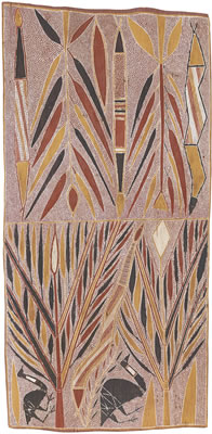 Dance of the Snakes (Emus and Bush Food) by Djoni Bunguwuy - Auction record, sale price, and art valuation. Compare with similar artists and explore comparable artworks.