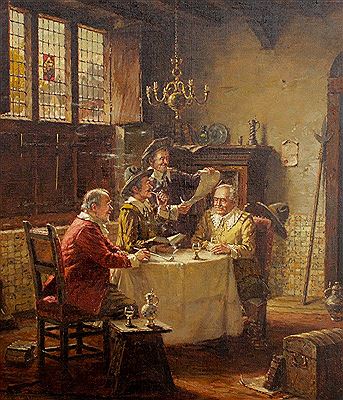 Interior Scene of Men in Conversation
