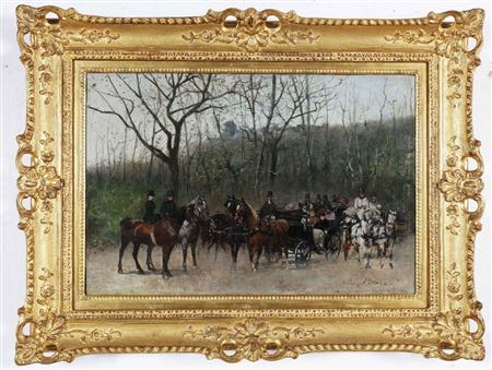 Horsemen and carriages in Saint-Cloud. 1887