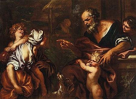 Abramo che caccia l’angelo e il figlio Ismaele