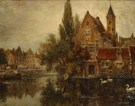 Sample artwork by Alfred Joseph Van Neste (1874 - 1969), known for paintings of inner harbor and cityscape structures, printmaking, illustration, posters - View similar artists and auction records