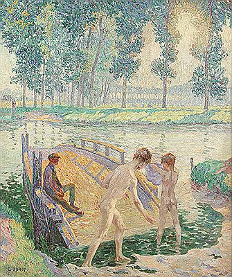 Baigneurs au bord de la Lys