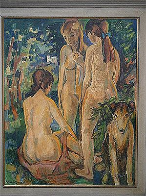 Trois nus et un chien
