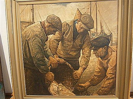 Tresseurs de paniers dans le port d'Ostende