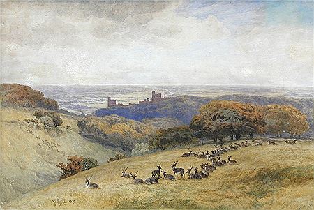 Peckforton Castle, Cheshire, with a deer park in the foreground