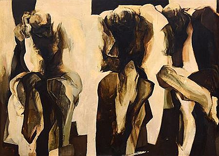 Three seated figures