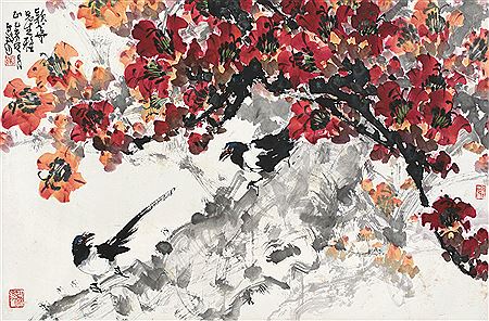 CAMELLIA AND MAGPIES