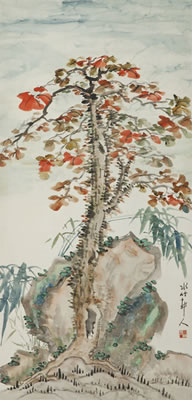 Bamboo and Red Tree