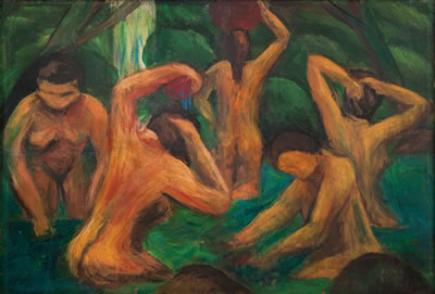 Women Bathing by a Waterfall