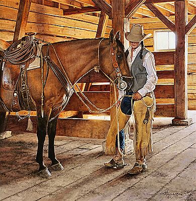 Sample artwork by Ann Hanson (Born 1953), known for photo-real cowboy genre, animal - View similar artists and auction records
