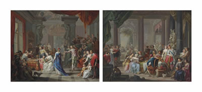 A musical banquet in a palace; and Elegant figures dancing and merrymaking in a palace (2)