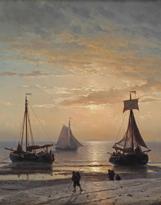 A beach at sunset