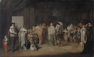A group portrait of an elegant family and a company dancing, conversing and making music in an interior