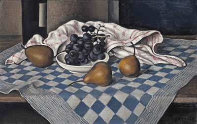 A still life with grapes and pears
