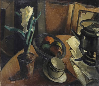 A still life with flowers and fruits and a flowering plant by Mommie Schwartz - Auction record, sale price, and art valuation. Compare with similar artists and explore comparable artworks.
