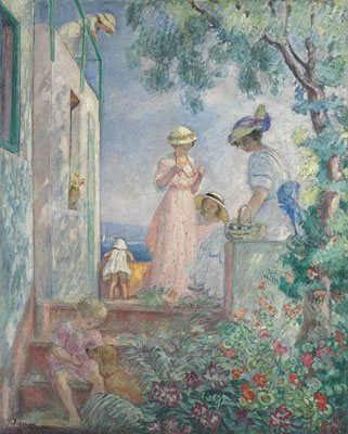 Jeunes filles et enfants sur la terrasse à Sainte-Maxime