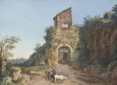 The road at Cività Castellana with a couple and animals in the foreground