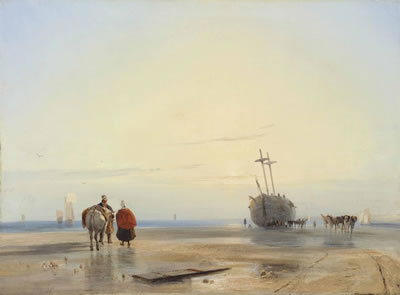 A COASTAL LANDSCAPE WITH FISHERFOLK, A BEACHED BOAT BEYOND by Richard Parkes Bonington - Auction record, sale price, and art valuation. Compare with similar artists and explore comparable artworks.