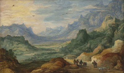 A MOUNTAINOUS LANDSCAPE WITH TRAVELLERS AND HERDSMEN ON A PATH by Joos de Momper II & Jan Breughel II - Auction record, sale price, and art valuation. Compare with similar artists and explore comparable artworks.