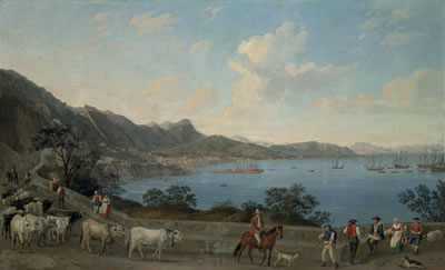 The Port of Salerno from Vietri, with herdsmen and other figures in the foreground, with the Castello di Arechi beyond and shipping vessels in the bay by Jacob Philipp (Jakob) Hackert - Auction record, sale price, and art valuation. Compare with similar artists and explore comparable artworks.