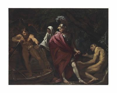 Aeneas and the Cumaean Sibyl presenting the Golden Bough to Charon