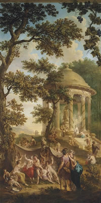 A bacchanal in a wooded landscape, a temple with an offer to Bacchus beyond, in a trompe l'oeil frame by Jurriaan Andriessen - Auction record, sale price, and art valuation. Compare with similar artists and explore comparable artworks.