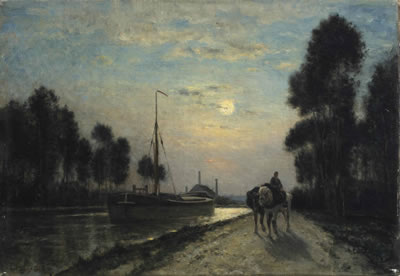 Le Canal de l'Ourcq. Chemin de halage, effet de lune