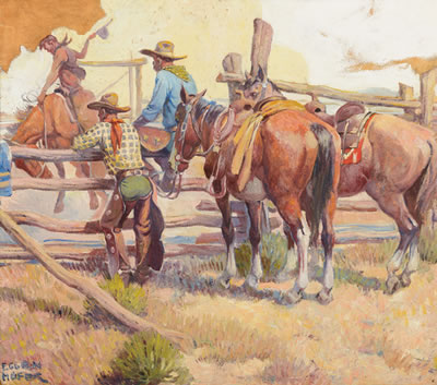 Cowboy Breaking a Bronc