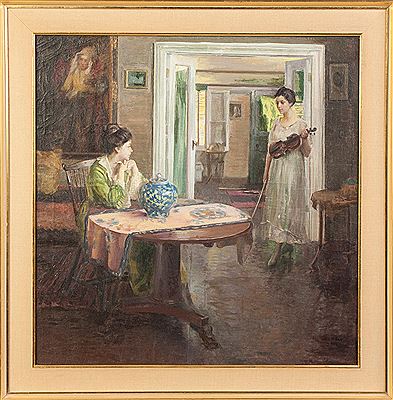 Interior scene with two young ladies