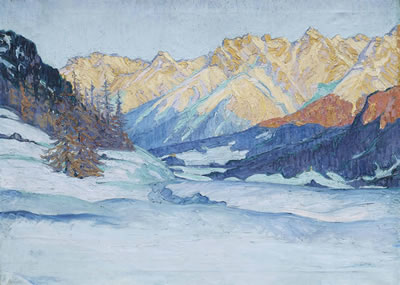 Winterlandschaft in Tarasp, 1914 by Ernst Samuel Geiger - Auction record, sale price, and art valuation. Compare with similar artists and explore comparable artworks.