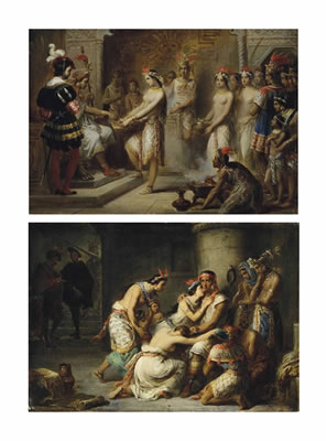 Ataliba (Atahualpa) recevant de ses sujets la rançon qu'il doit verser à Pizarre; et Ataliba (Atahualpa) et sa famille réunis en prison (2)