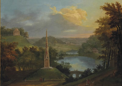 Vue du parc de Stourhead avec des promeneurs